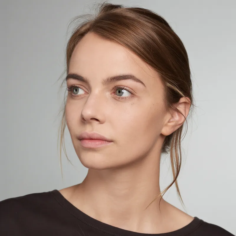 A face turned away from the camera so that one ear is hidden and one side of the face is foreshortened.
